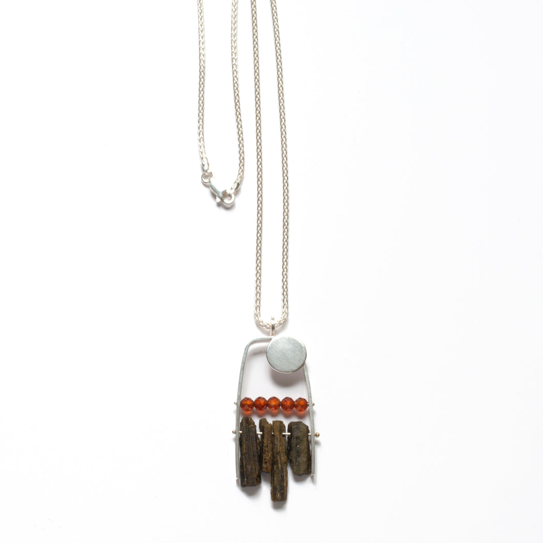 AM02N-S Squared Arc Necklace with Rough Tourmaline