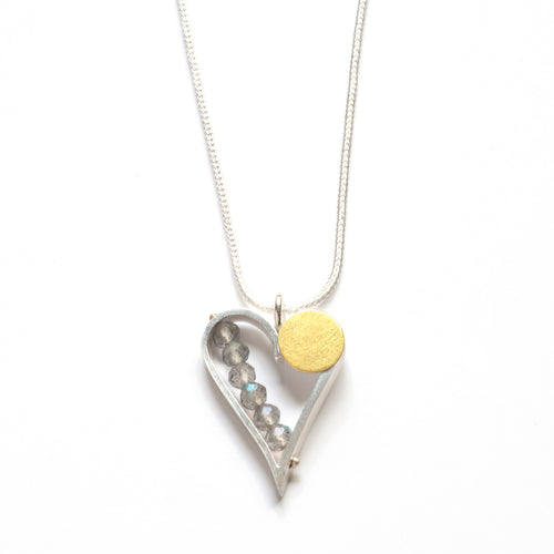 HJ05N - Heart Necklace with Gold Dot and stones