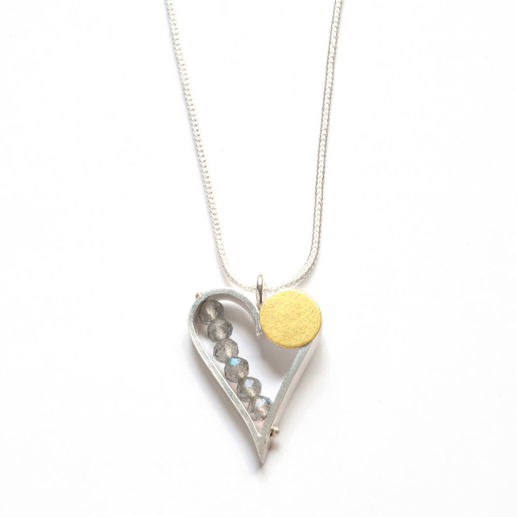 HJ05N - Heart Necklace with Gold Dot and stones