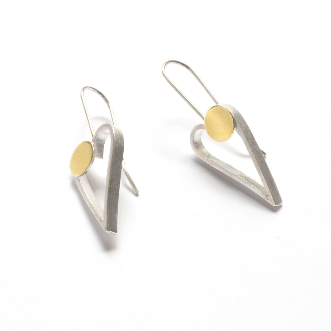 HS14LE Skinny Heart Earrings with 18k Bimetal dot, French wire