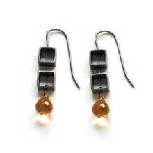 MP20E - Tumbling Mini Square Earrings with Teardrop Briolettes