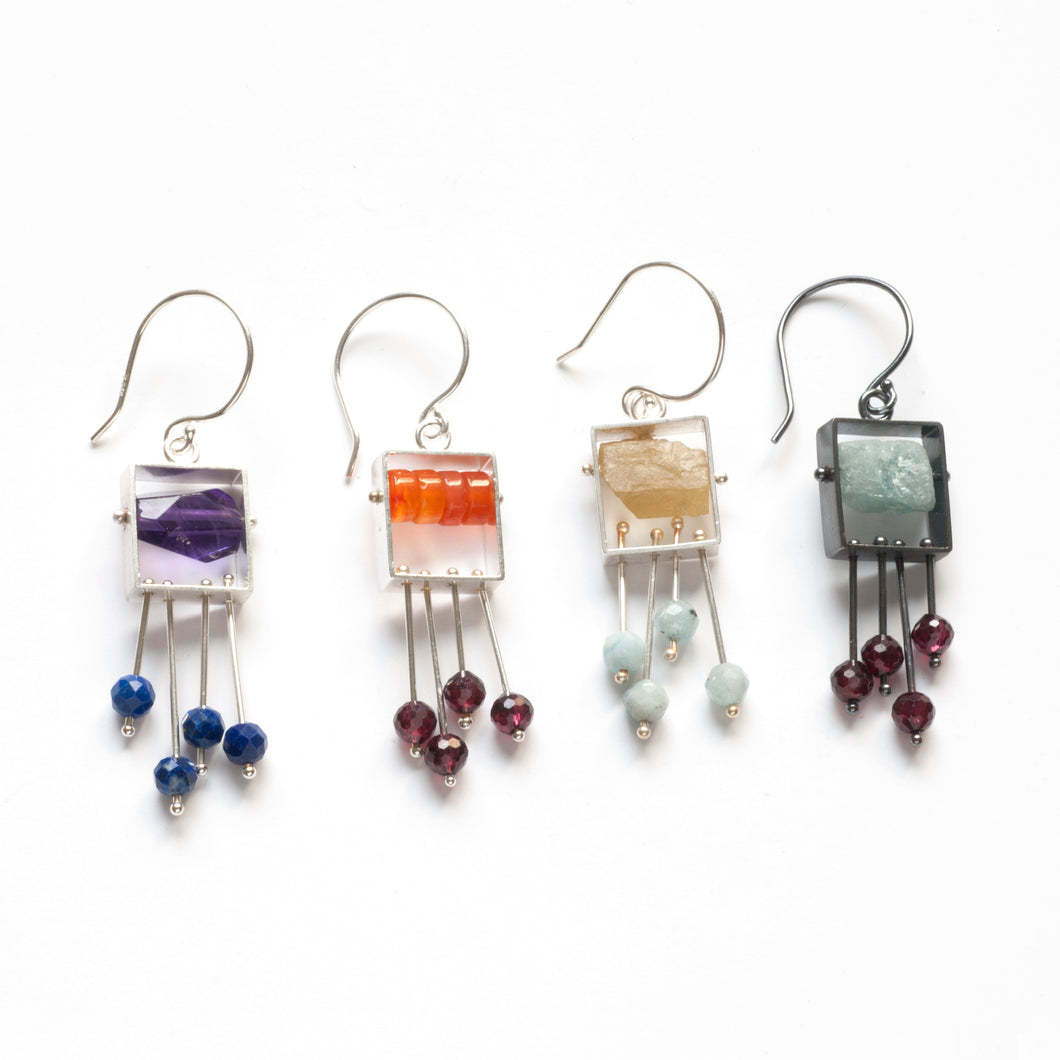 SRJ35SE - Rectangle Earrings with top stone(s) and a fringe
