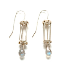 YD06E - Vertical Round Cage Earrings with Teardrop Gemstones