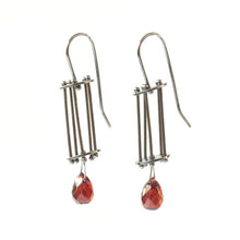 YD06E - Vertical Round Cage Earrings with Teardrop Gemstones
