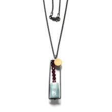 BP15N - Vertical Frame necklace with Aquamarine and Garnet