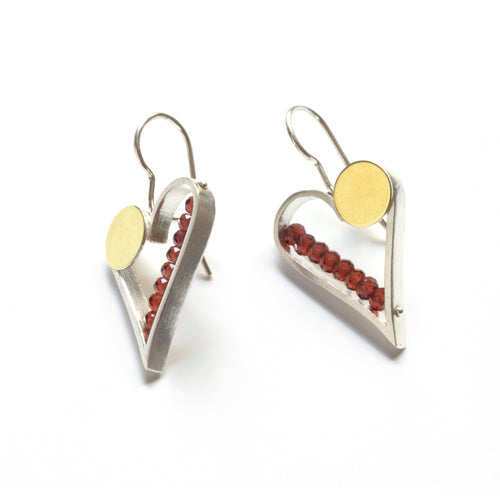 HJ05LE - Heart Earrings with Gold Dot and stones