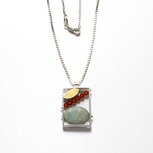 LR261N - Vertical Bento Necklace with Aquamarine oval