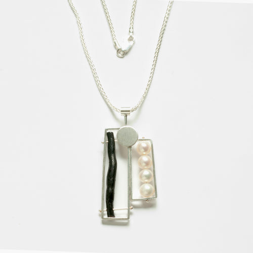 BPR12N Double Rectangle Necklace with Pearls and Coral