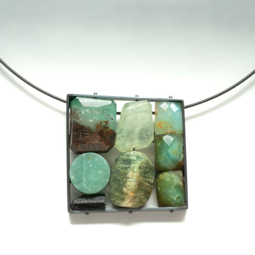 CL44PN - Green Square Collage Pin/Necklace