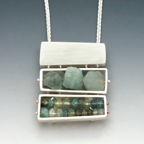 CXR30N - Triple Rectangular Cage Necklace, stacked