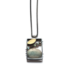 LR261N - Vertical Bento Necklace with Aquamarine oval