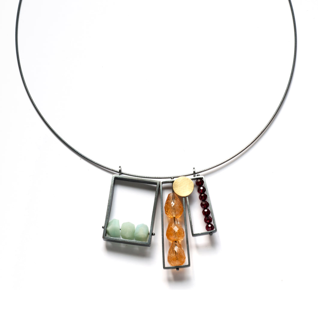LRB13N - Triple Rectangle Frame Necklace, cable wire