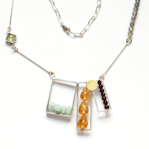 LRB14N - Triple Rectangle Frame Necklace with Handmade chain