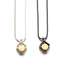 MJ11N - Diagonal Square Necklace with Gold Dot