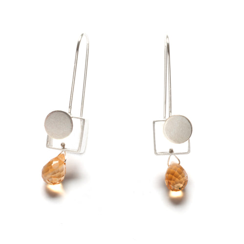 MJ22LE - Small Square Earrings with Dots and Teardrop stones