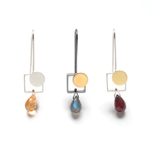 MJ22LE - Small Square Earrings with Dots and Teardrop stones
