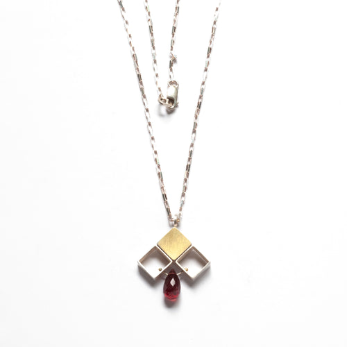 Three Box Necklace with Garnet