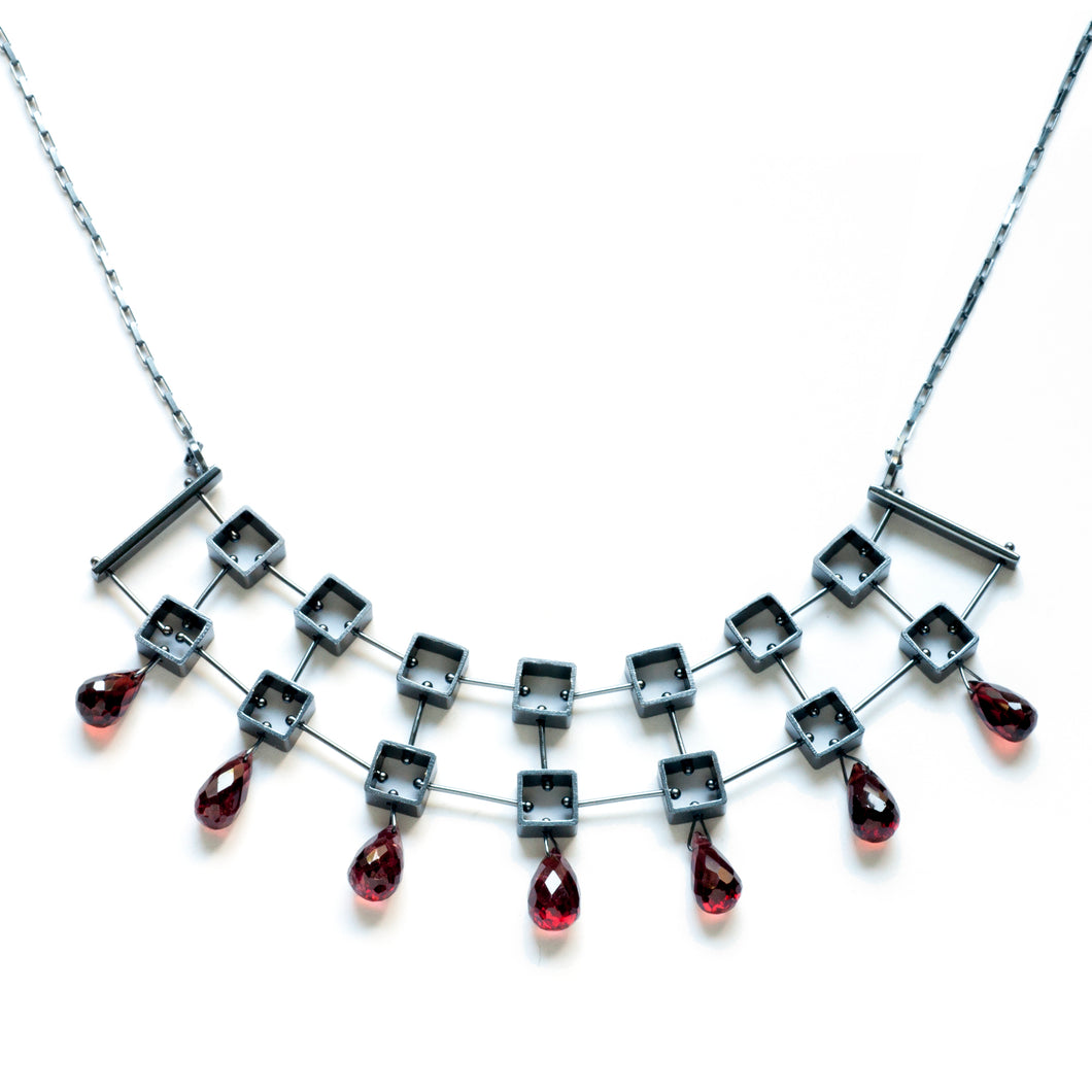 MP47N - Multi square Necklace with Teardrop stones