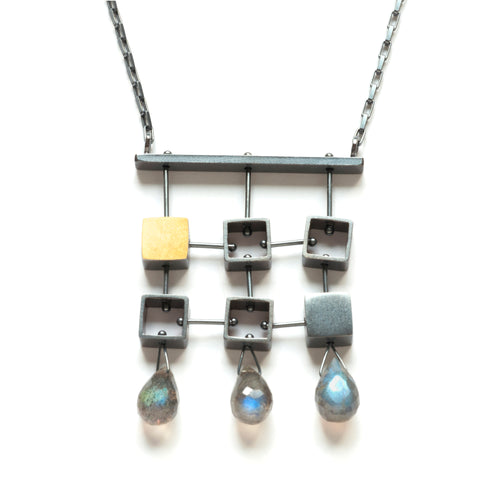 MP63N - Six Squares Necklace with teardrops