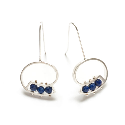 QS31LE - Horizontal Swirl Earrings with 3 Semiprecious stones