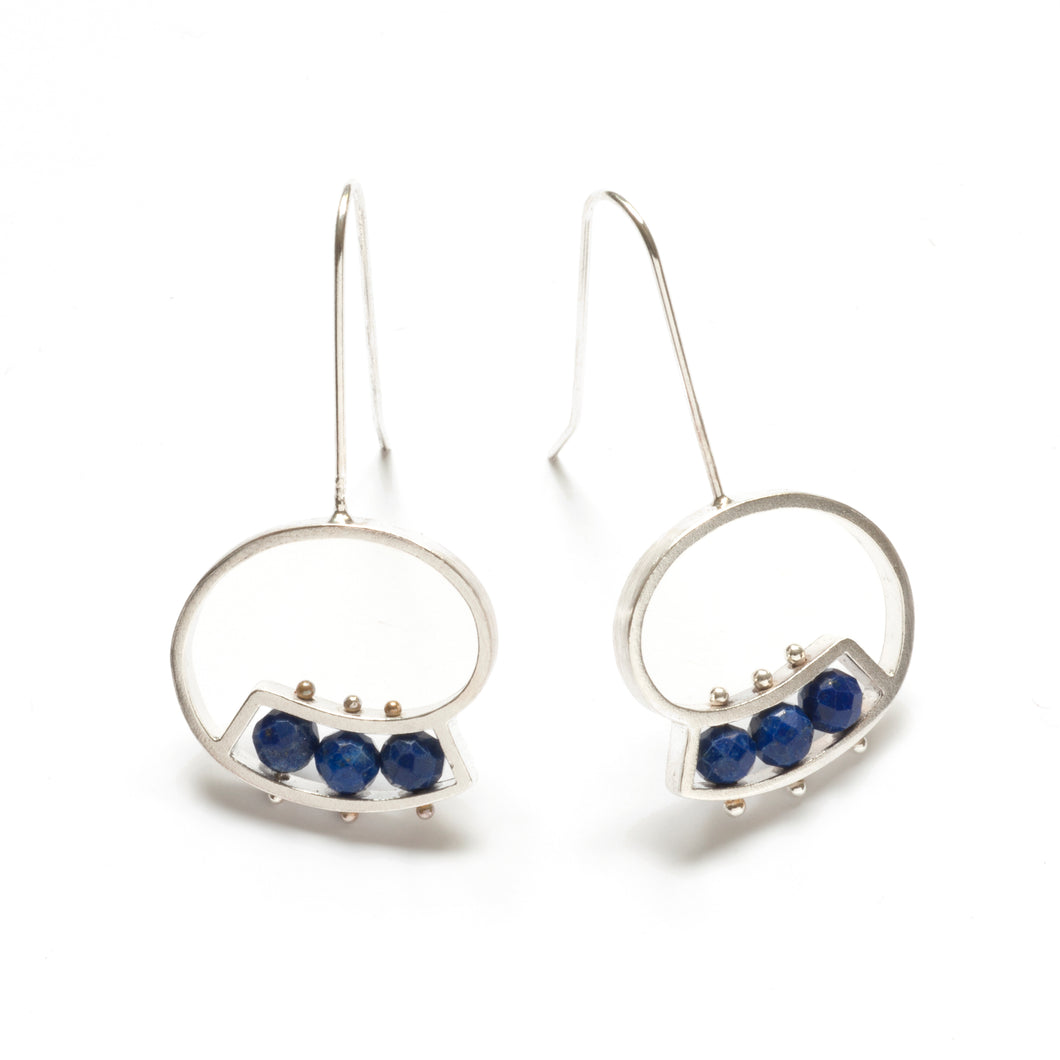 QS31LE - Horizontal Swirl Earrings with 3 Semiprecious stones