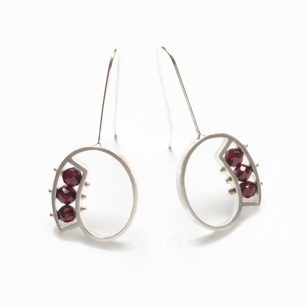 QS33LE - Vertical Swirl Earrings with 3 Semiprecious stones