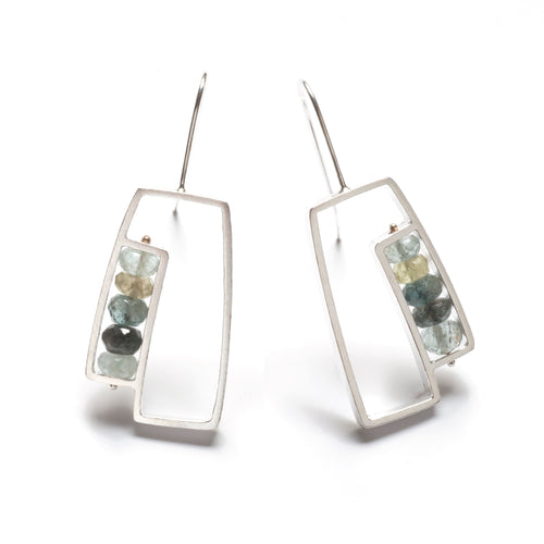 RW31LE - Split Rectangle Earrings with Semiprecious Stones