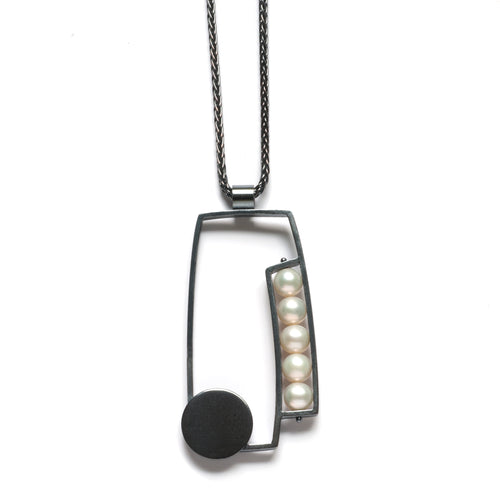 RW44N - Split Rectangle Necklace with Pearls
