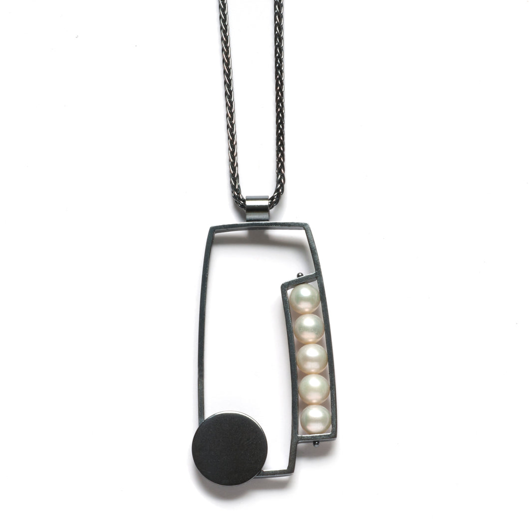 RW44N - Split Rectangle Necklace with Pearls