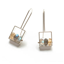 SRJ23LE - Rectangle Earrings with 3 stones, French wire