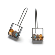 SRJ23LE - Rectangle Earrings with 3 stones, French wire
