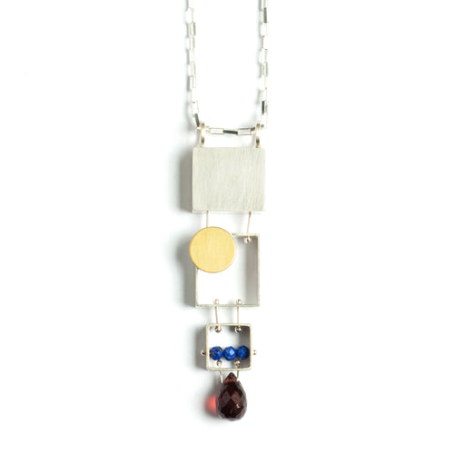 SRJ32N - Stacked Rectangles Necklace with Teardrop stone