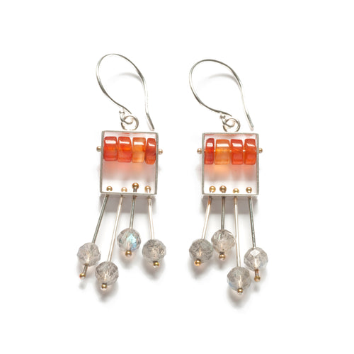 SRJ35SE - Rectangle Earrings with top stone(s) and a fringe