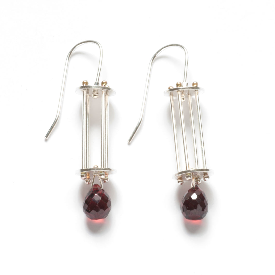 YD06E - Vertical Round Cage Earrings with Teardrop Gemstones