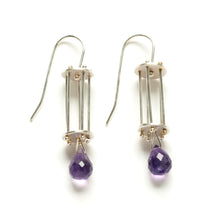 YD06E - Vertical Round Cage Earrings with Teardrop Gemstones